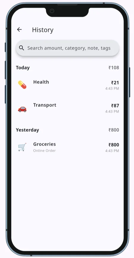 Monaru spending history view